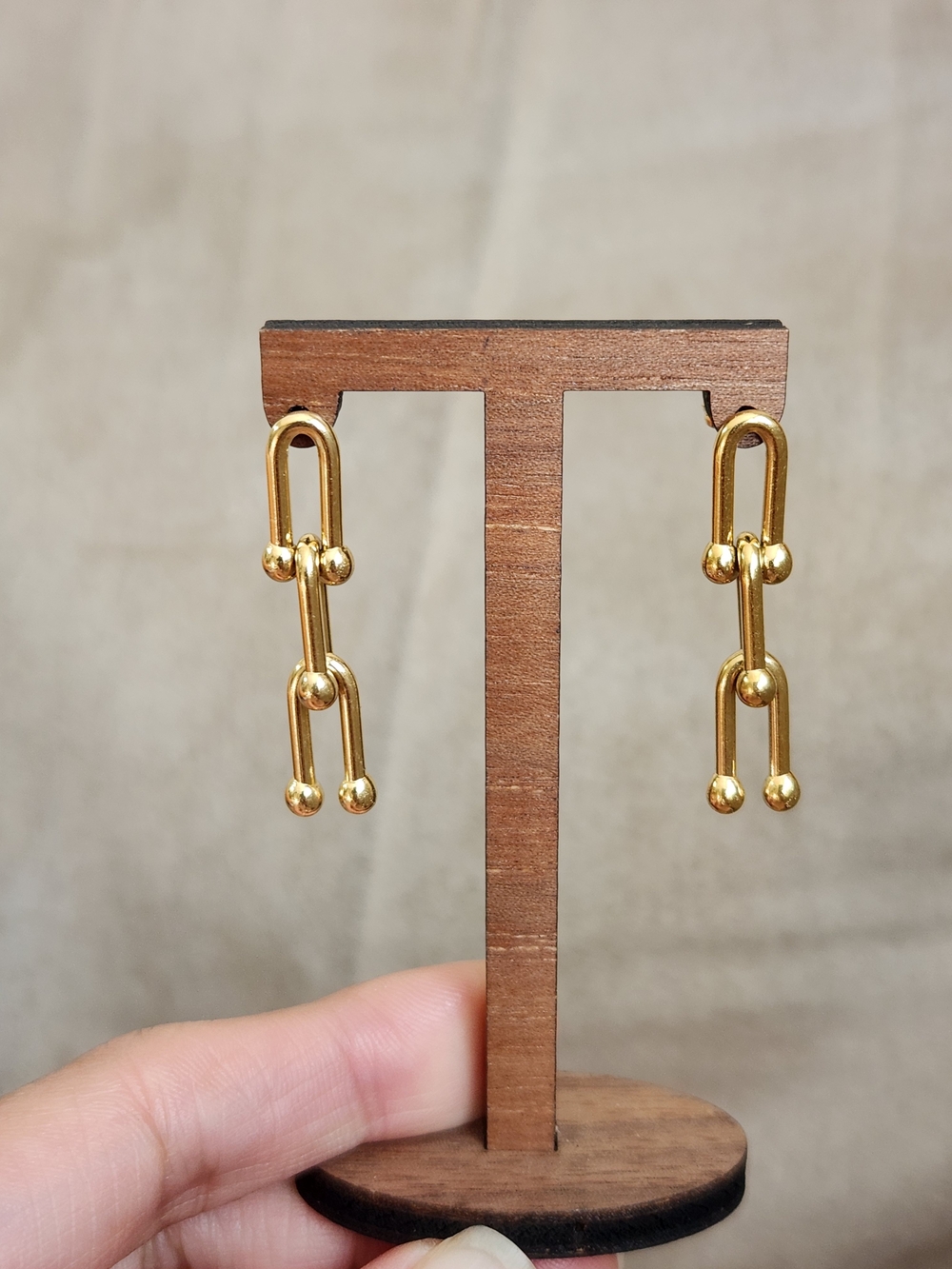 Stainless Steel U-Link Dangling 18K Gold Plated Earrings
